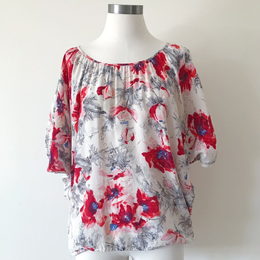 Cabi silk blouse floral blouse silk shirt red
